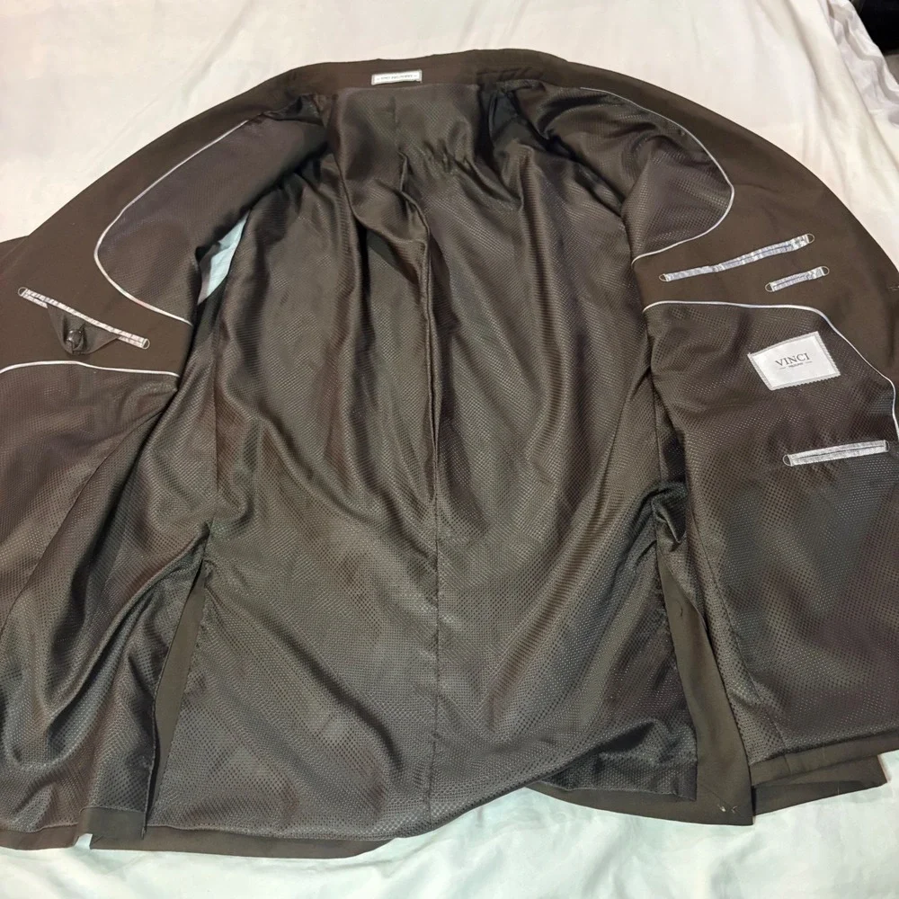Vinci Philosophy Mens Espresso Brown Two Button Blazer Jacket 52R Regular Fit